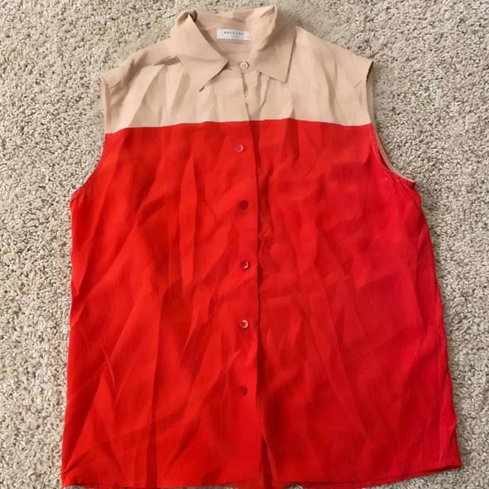 Equipment Two Tone Sleeveless Silk Shirt w Collar